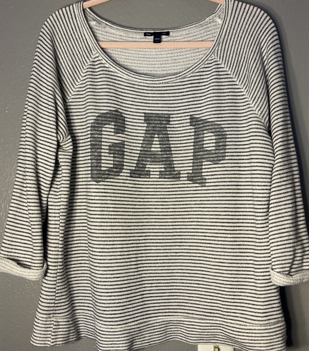 Gap Long Sleeved Striped Sweatshirt Cotton Blend White Black Women's Size Large